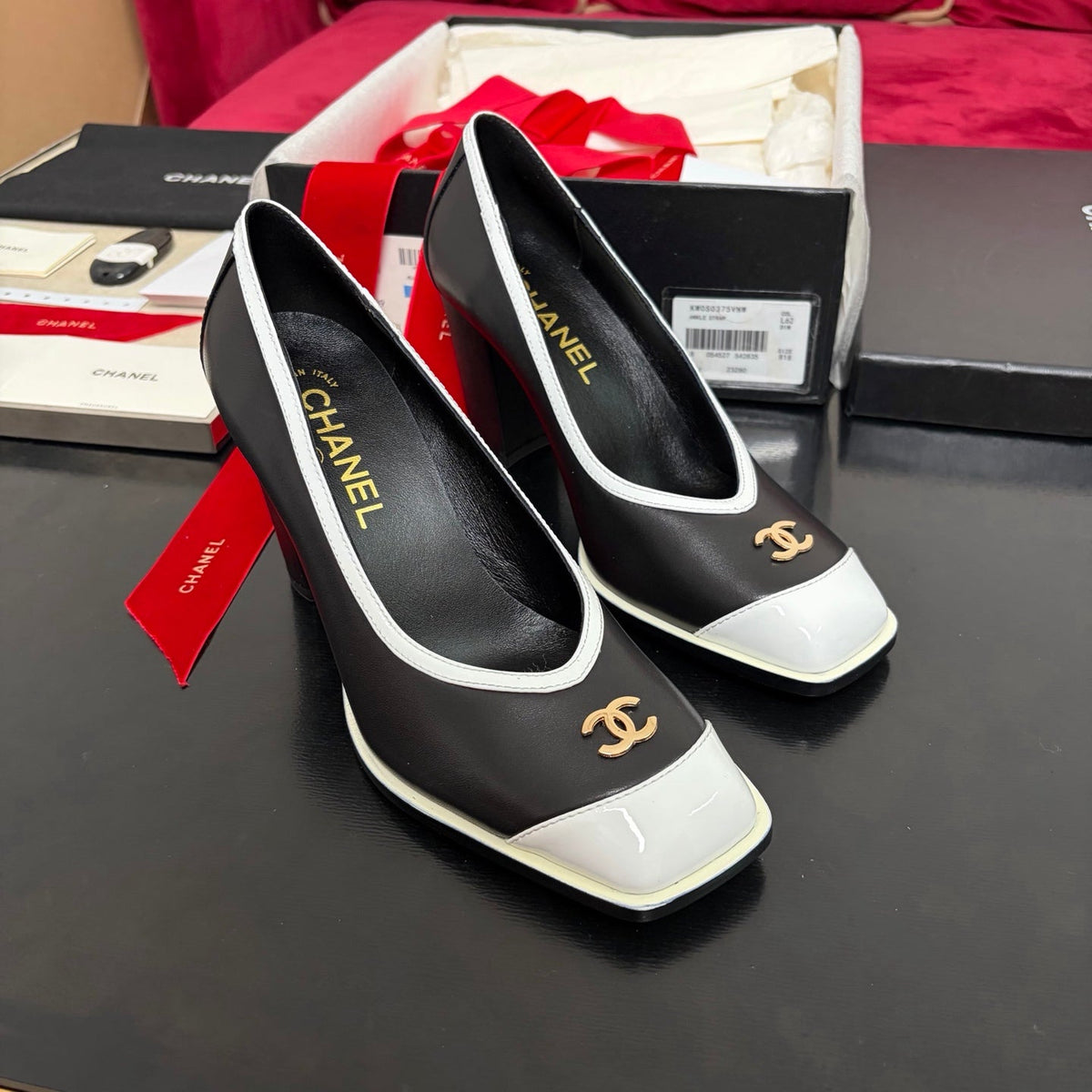 New Arrival Women's CC Logo Block Square Toe Block Heel Pumps XC1326102306