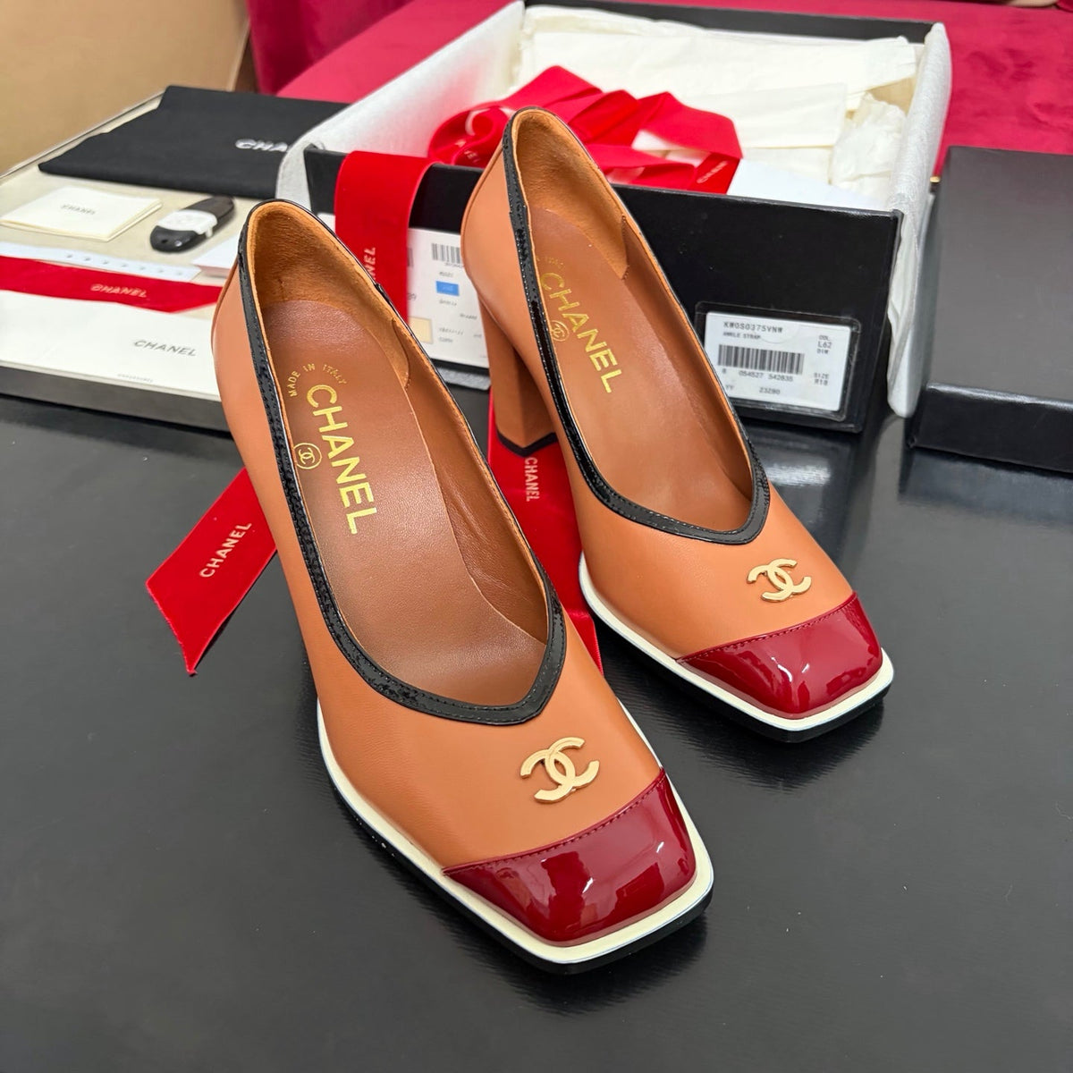 New Arrival Women's CC Logo Block Square Toe Block Heel Pumps XC1326102306