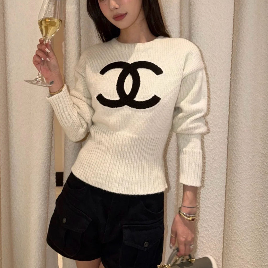 CC High-waisted embroidered knit sweater 0726102601