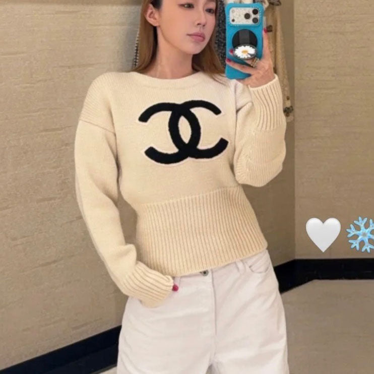 CC High-waisted embroidered knit sweater 0726102601