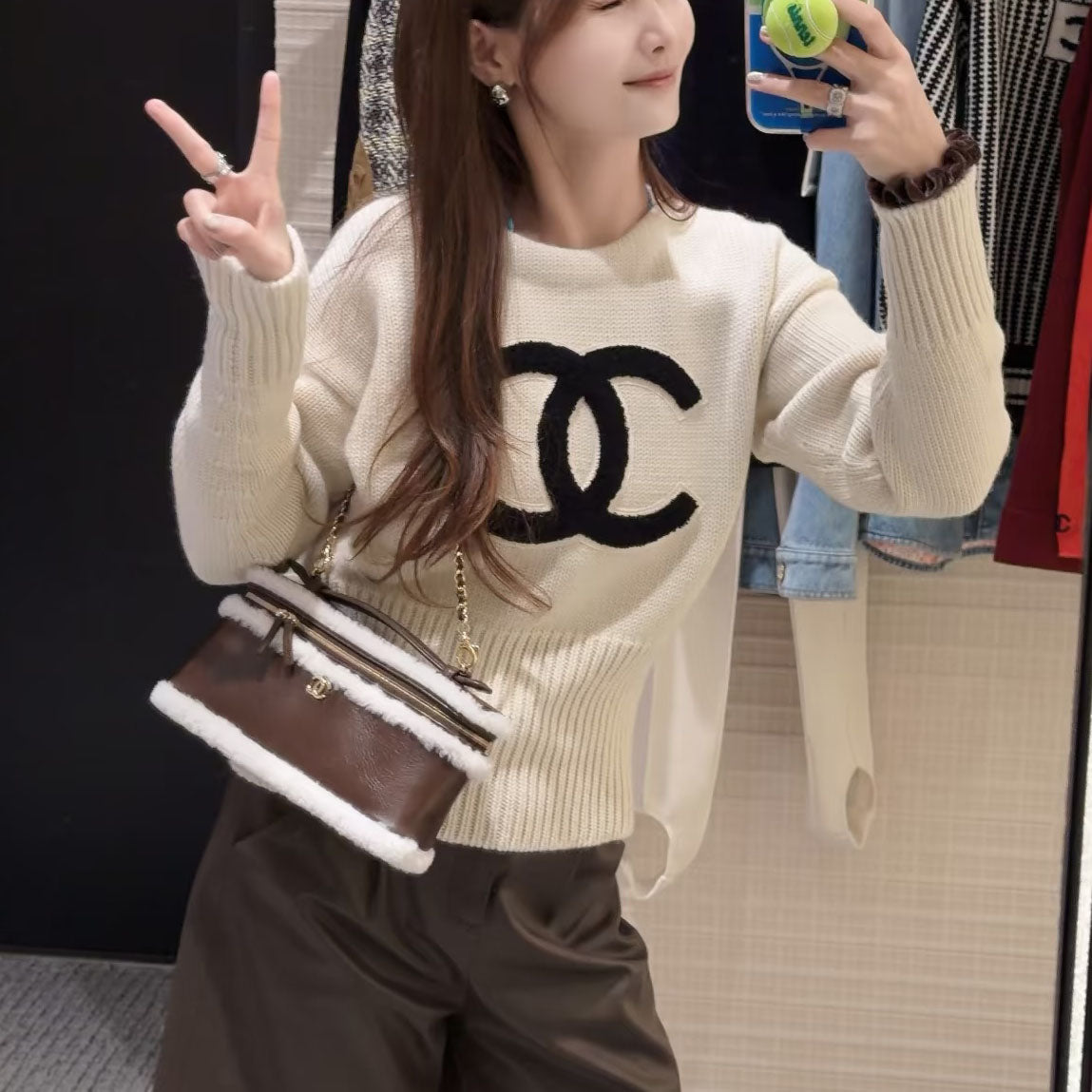 CC High-waisted embroidered knit sweater 0726102601