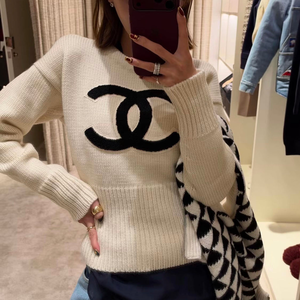 CC High-waisted embroidered knit sweater 0726102601