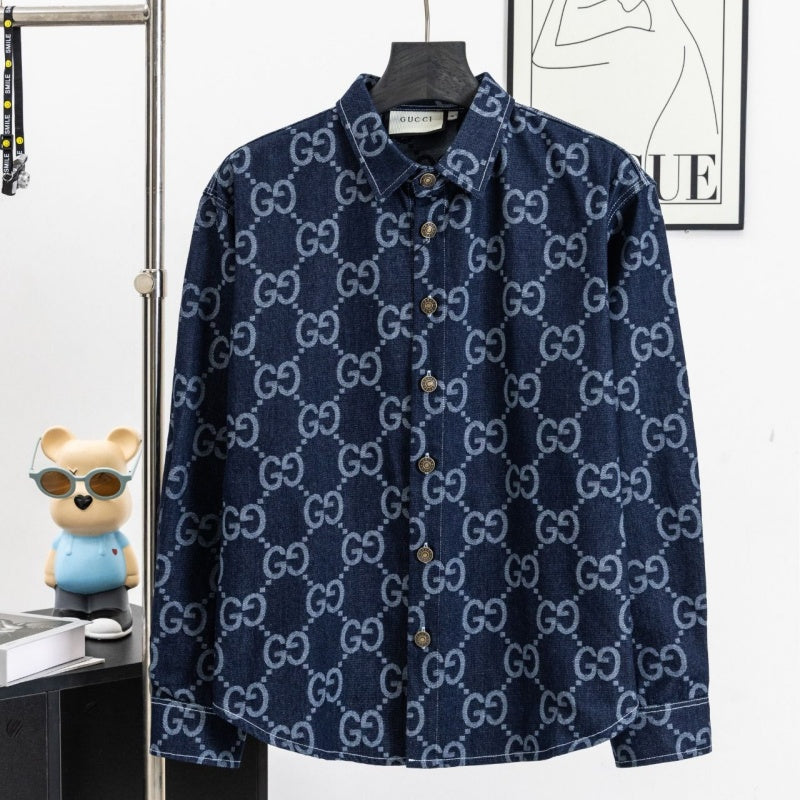 New Fashion Unisex GG Printed Denim Long Sleeve Shirt TZ1326091101