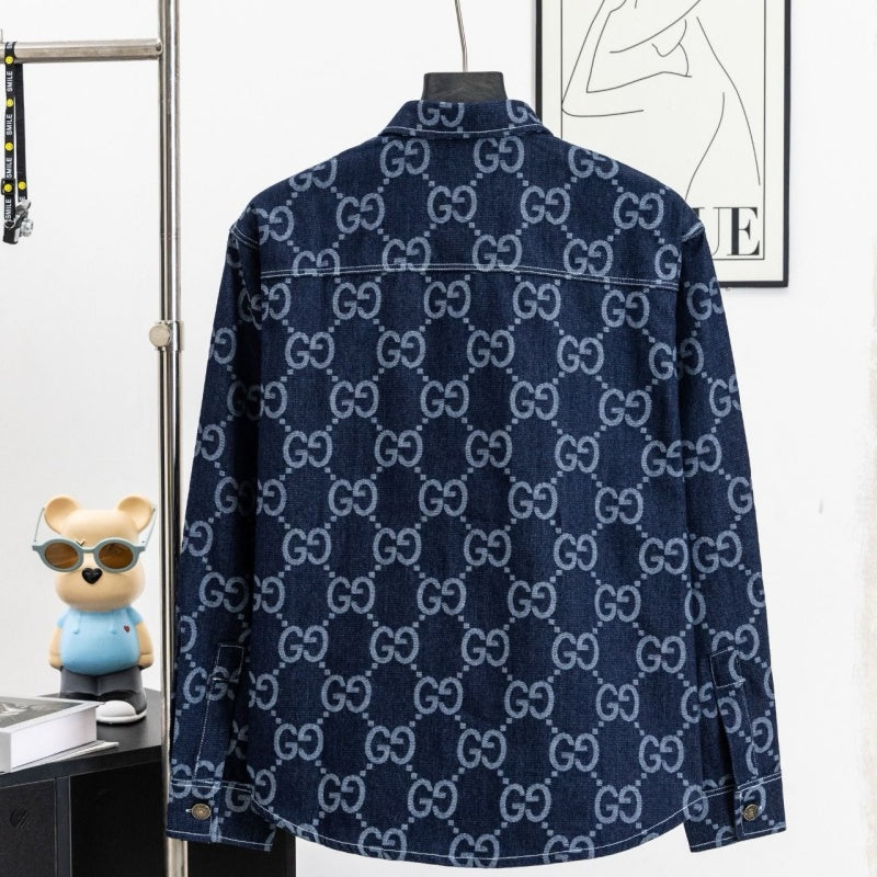 New Fashion Unisex GG Printed Denim Long Sleeve Shirt TZ1326091101