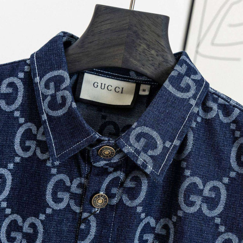 New Fashion Unisex GG Printed Denim Long Sleeve Shirt TZ1326091101