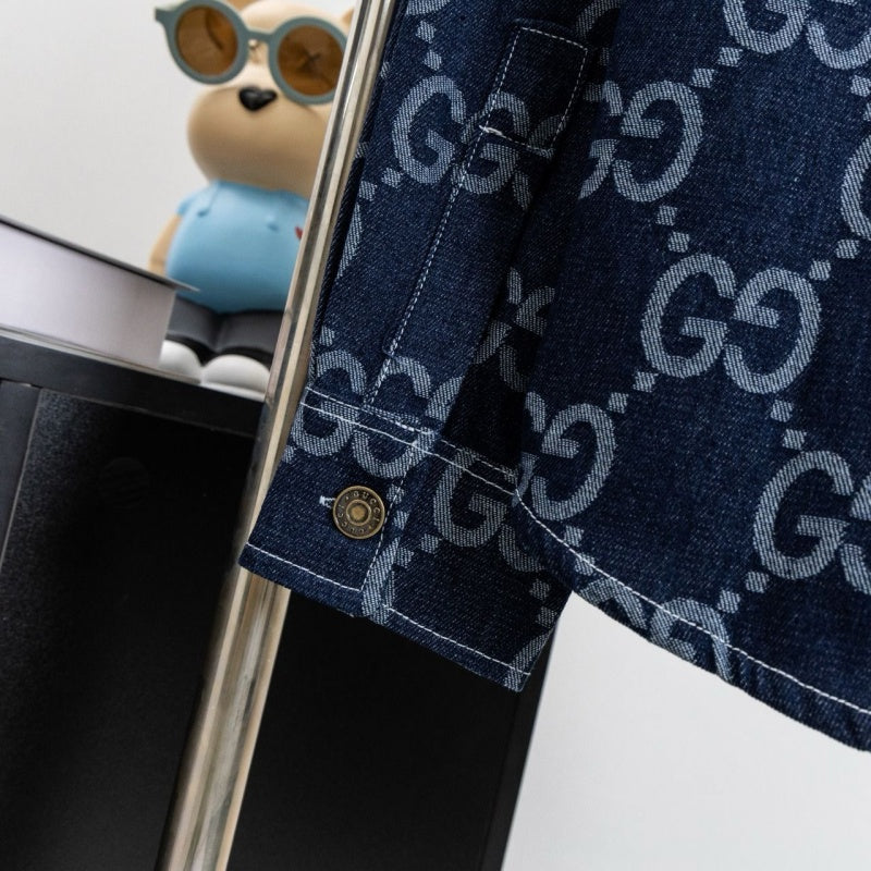 New Fashion Unisex GG Printed Denim Long Sleeve Shirt TZ1326091101