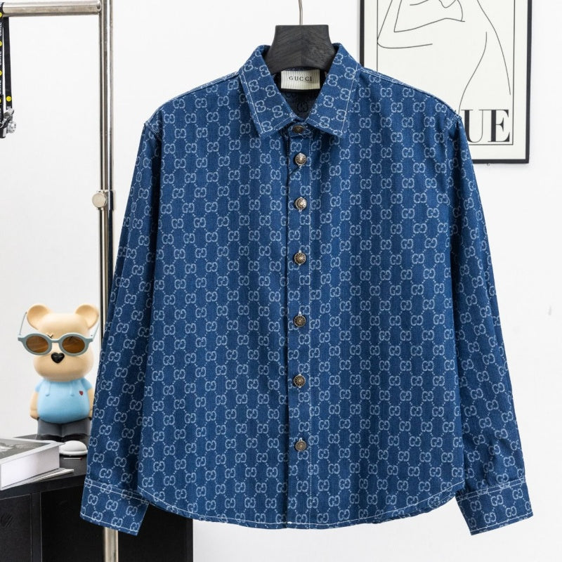 New Fashion Unisex GG Monogram Denim Long Sleeve Shirt TZ1326091102