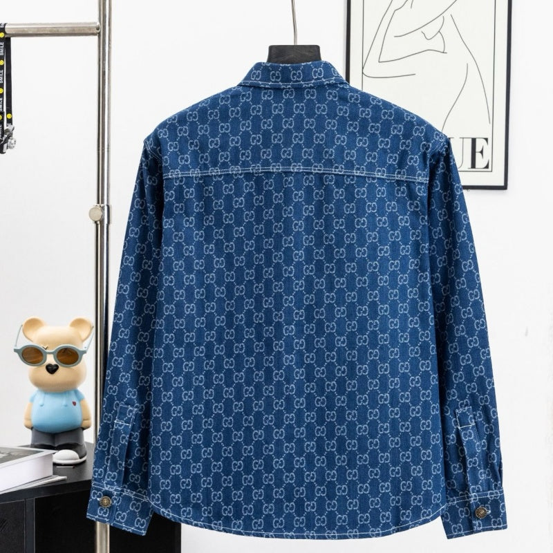 New Fashion Unisex GG Monogram Denim Long Sleeve Shirt TZ1326091102