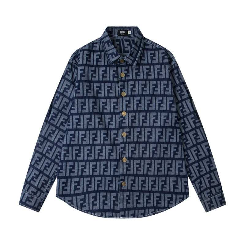 New Fashion Unisex FF Monogram Denim Long Sleeve Shirt TZ1326091103