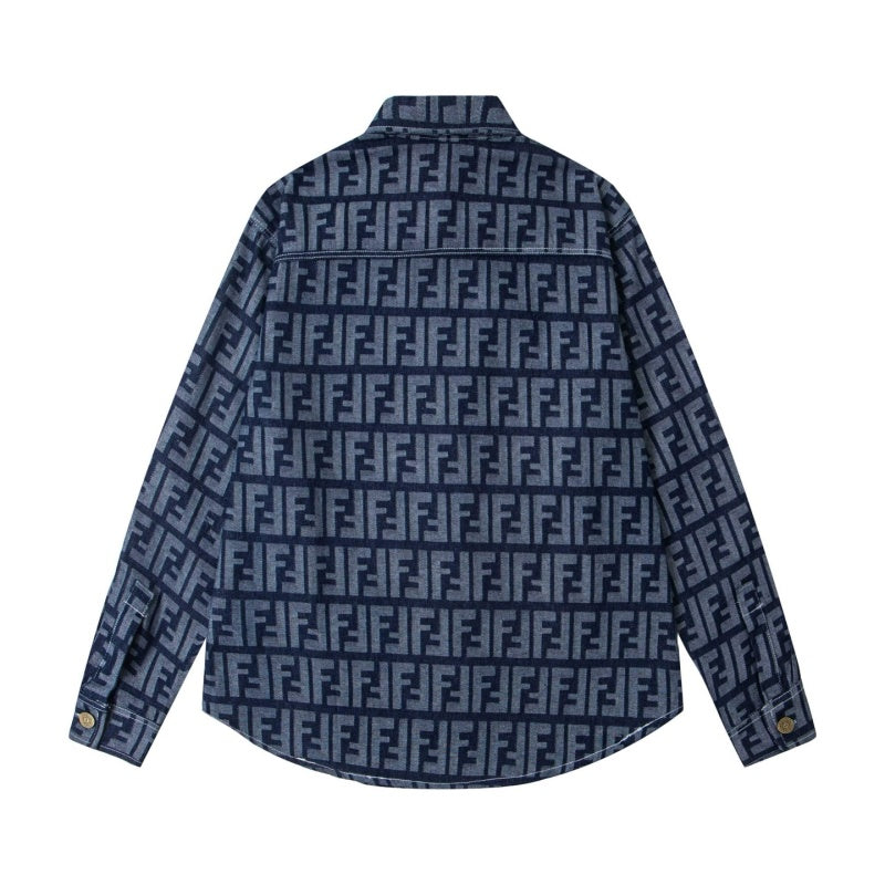 New Fashion Unisex FF Monogram Denim Long Sleeve Shirt TZ1326091103