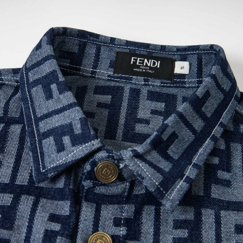 New Fashion Unisex FF Monogram Denim Long Sleeve Shirt TZ1326091103