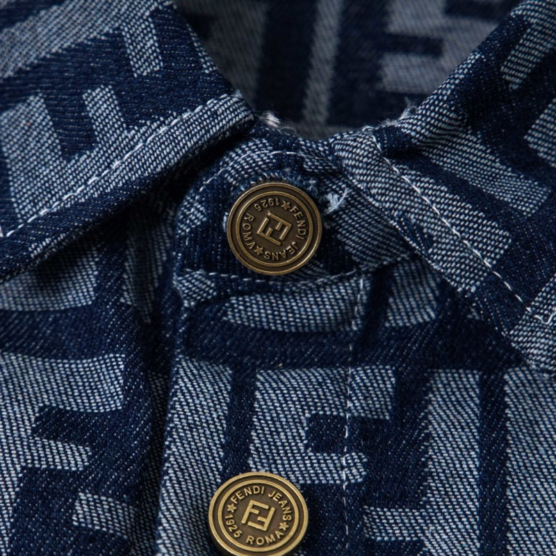 New Fashion Unisex FF Monogram Denim Long Sleeve Shirt TZ1326091103
