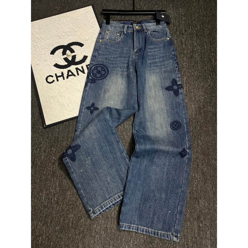 L New Fashion Women's Rhinestone Denim Jeans TZ1326091108