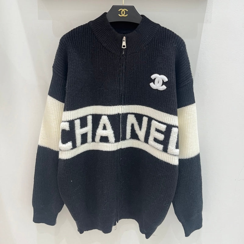 New Fashion Women Color Block Letter Zip Knit Cardigan XC1326091120