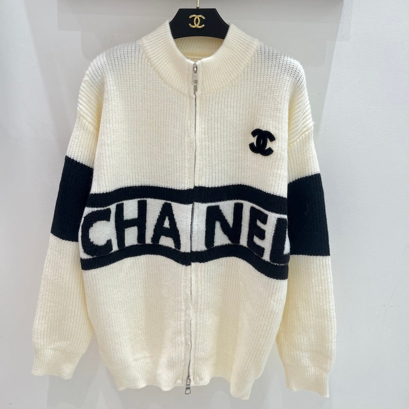 New Fashion Women Color Block Letter Zip Knit Cardigan XC1326091120