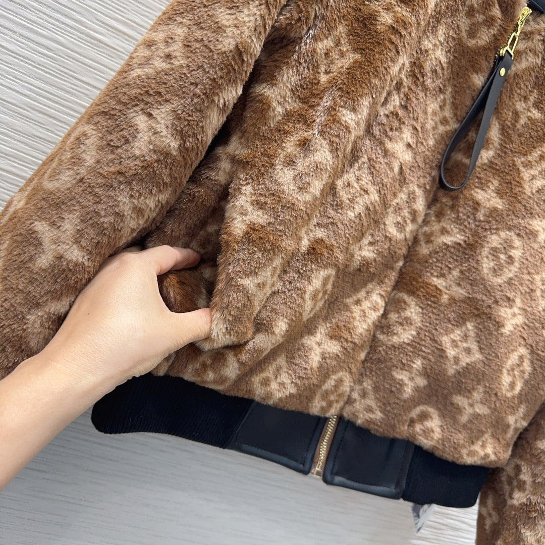 New Fashion Women Monogram Fleece Cropped Jacket XC1326091126