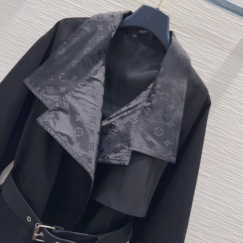 New Fashion Women Monogram Panel Waist Belt Short Trench Coat XC1326091127