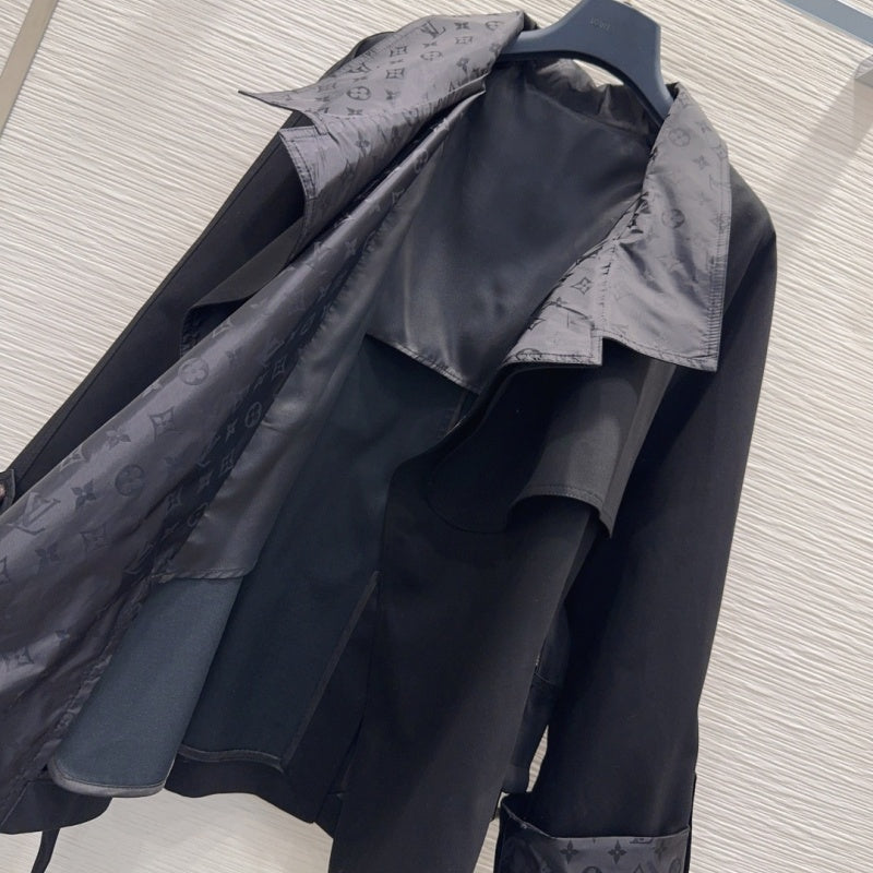 New Fashion Women Monogram Panel Waist Belt Short Trench Coat XC1326091127