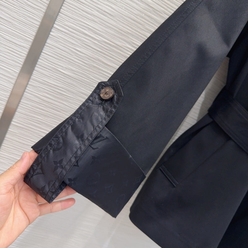 New Fashion Women Monogram Panel Waist Belt Short Trench Coat XC1326091127