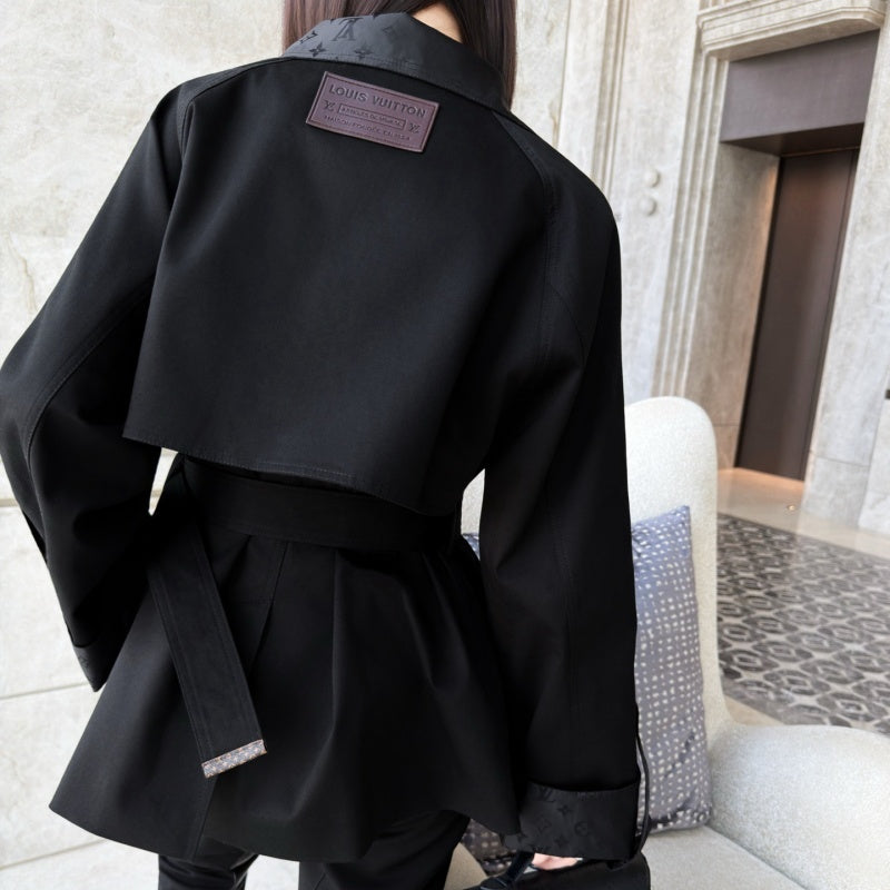 New Fashion Women Monogram Panel Waist Belt Short Trench Coat XC1326091127