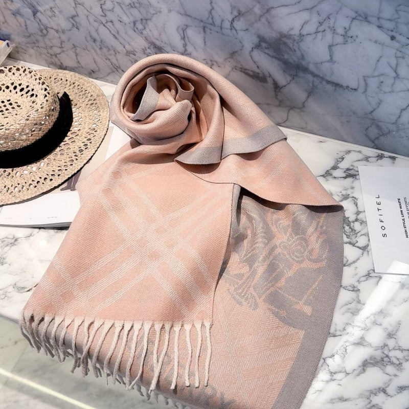 New Fashion Women Knight Horse Jacquard Double Sided Tassel Scarf ZJN1326091410