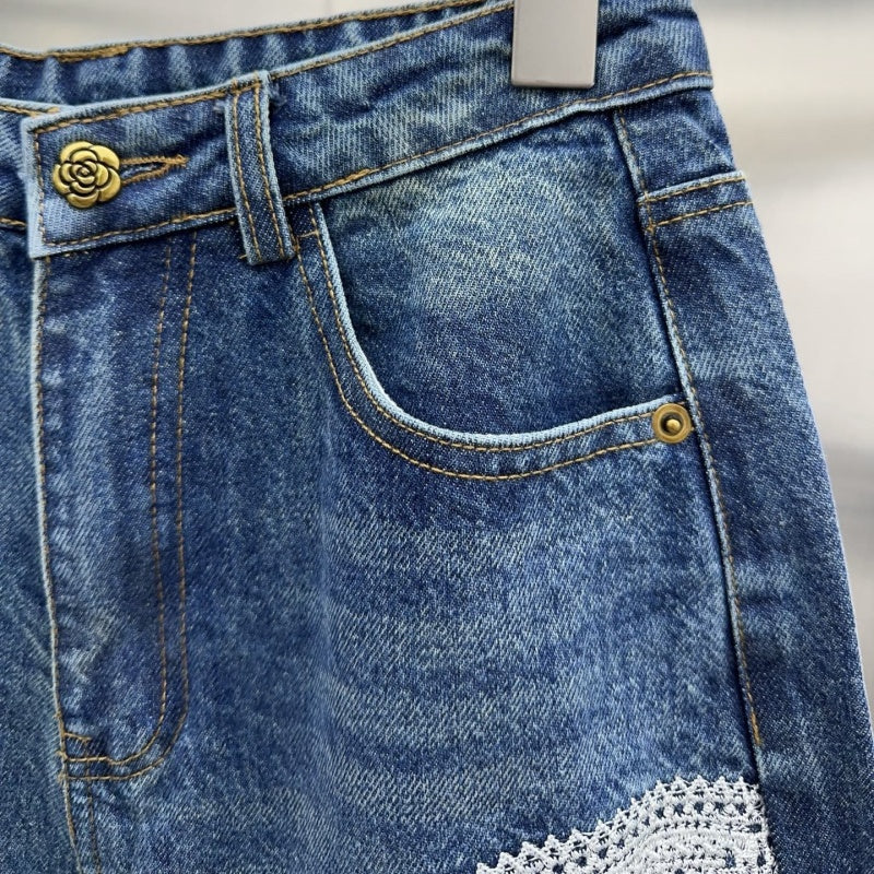 New Fashion Women CC Beaded Wide Leg Jeans DM1326091419