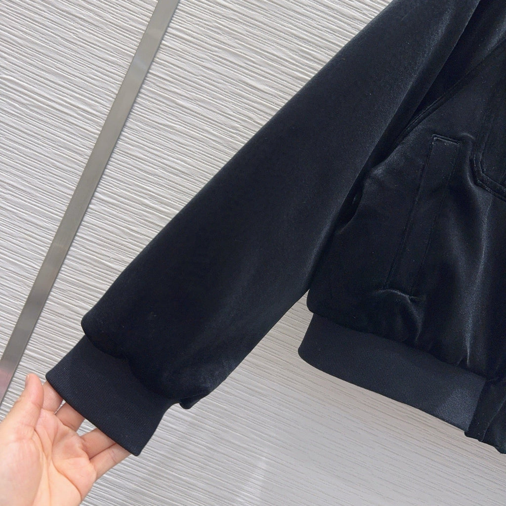 New Fashion Women PR Velvet Collared Cropped Jacket 1326091425