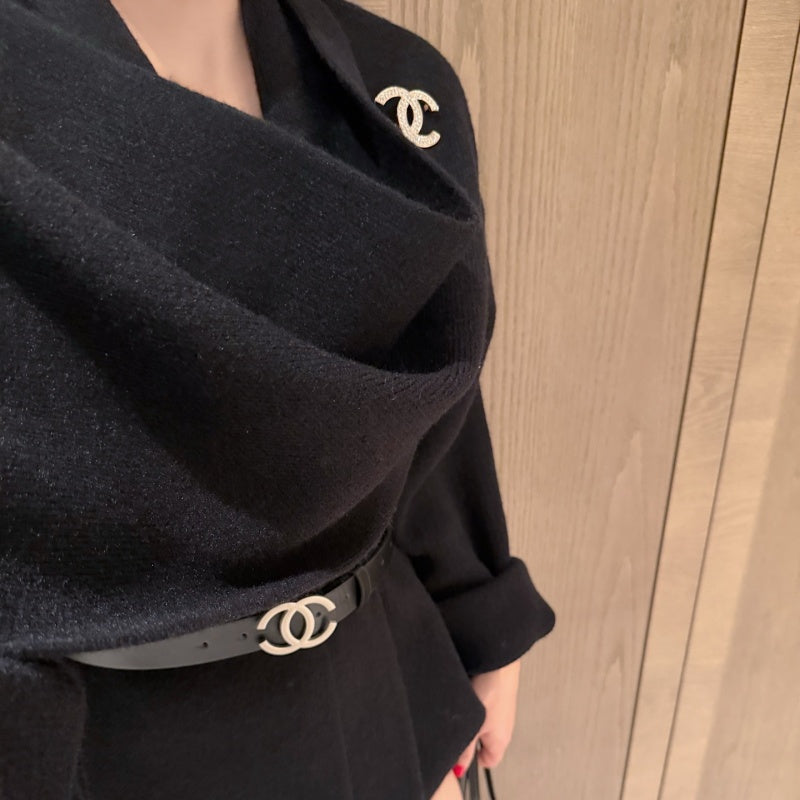 New Stylish Women's Knit Shawl Coat 3-Piece Set with Brooch & Belt CQQ1326091710