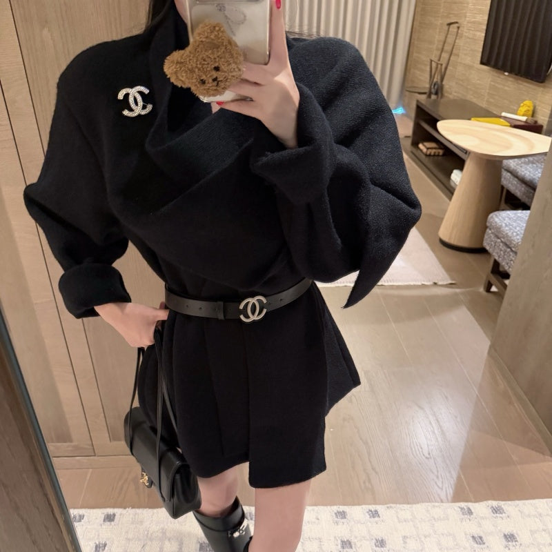 New Stylish Women's Knit Shawl Coat 3-Piece Set with Brooch & Belt CQQ1326091710