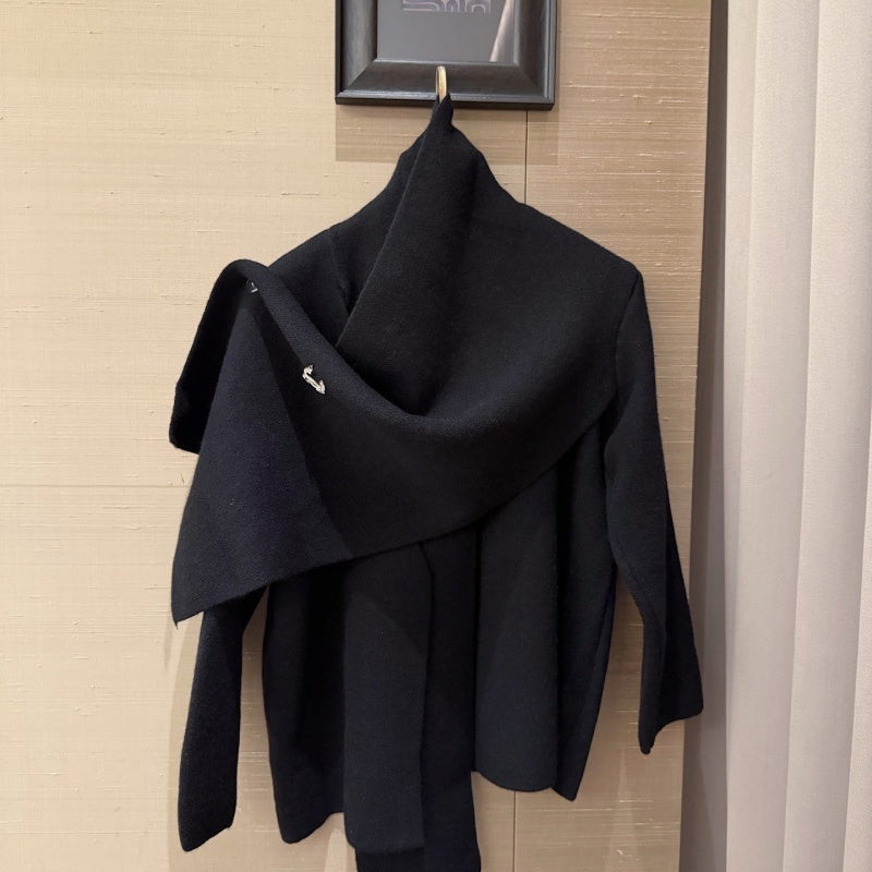 New Stylish Women's Knit Shawl Coat 3-Piece Set with Brooch & Belt CQQ1326091710