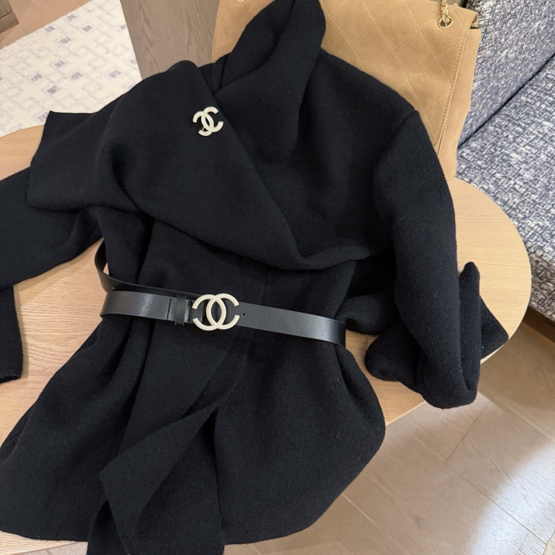 New Stylish Women's Knit Shawl Coat 3-Piece Set with Brooch & Belt CQQ1326091710