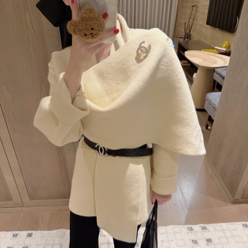 New Stylish Women's Knit Shawl Coat 3-Piece Set with Brooch & Belt CQQ1326091710