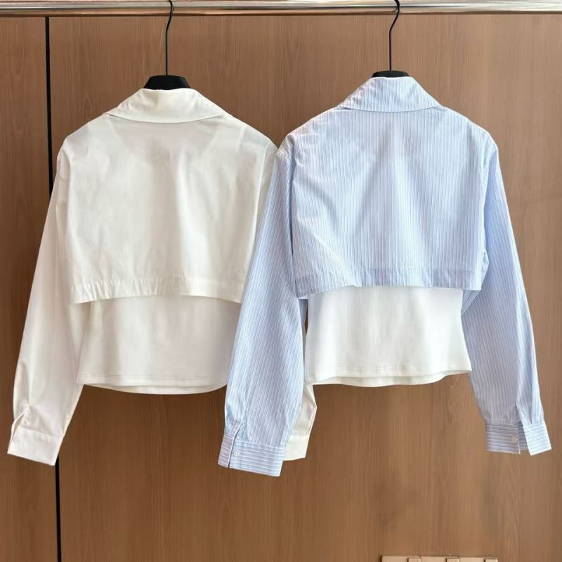 New Stylish Women's Fake Two-Piece Spliced Long Sleeve Shirt CQQ1326091713