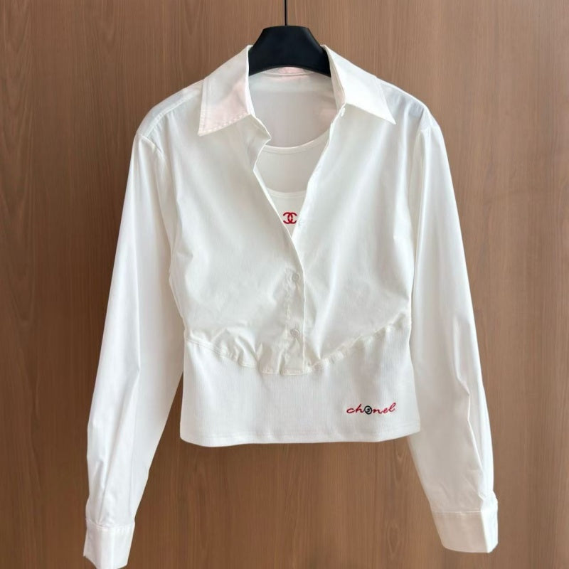 New Stylish Women's Fake Two-Piece Spliced Long Sleeve Shirt CQQ1326091713