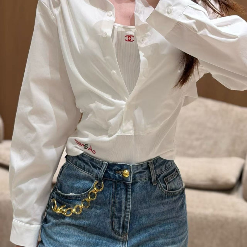 New Stylish Women's Fake Two-Piece Spliced Long Sleeve Shirt CQQ1326091713