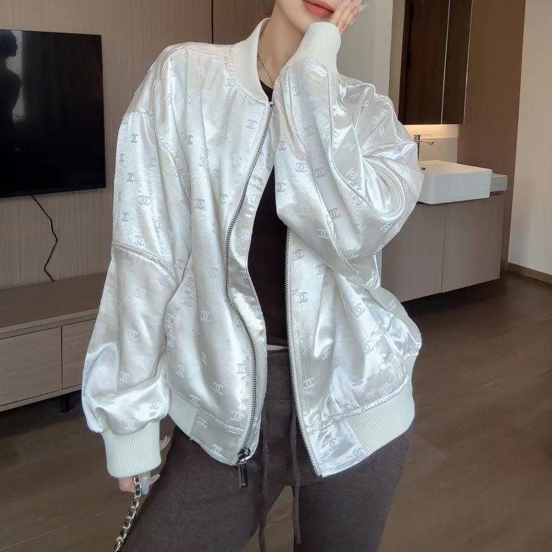 New Fashion Women CC Satin Jacquard Bomber Jacke DM1326091810