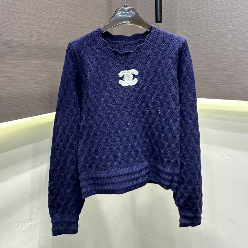 New Fashion Women CC Hollow Embroidery Knit Sweater DM1326091817