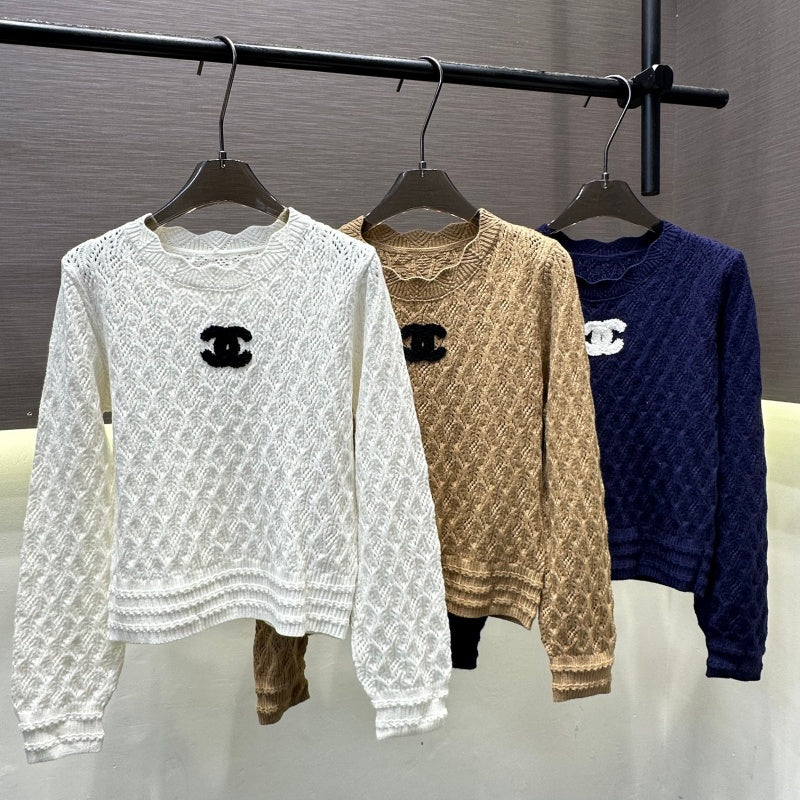 New Fashion Women CC Hollow Embroidery Knit Sweater DM1326091817