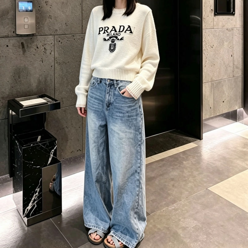 New Fashion Women PRA Letter Print Knit Sweater DM1326091819