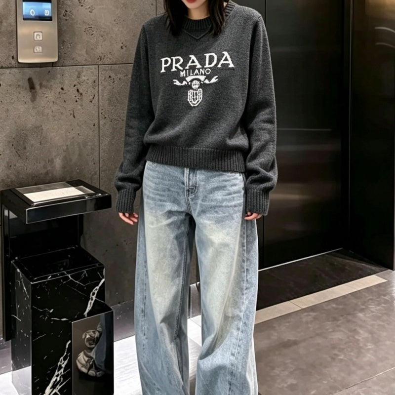 New Fashion Women PRA Letter Print Knit Sweater DM1326091819