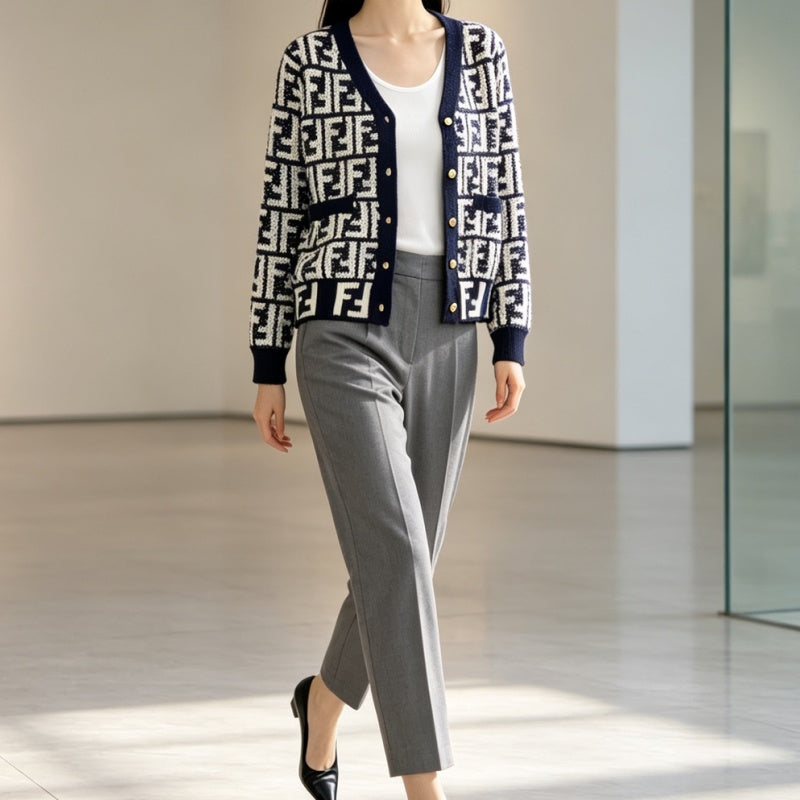 New Fashion Women FF Letter Jacquard Knit Cardigan DM1326091821