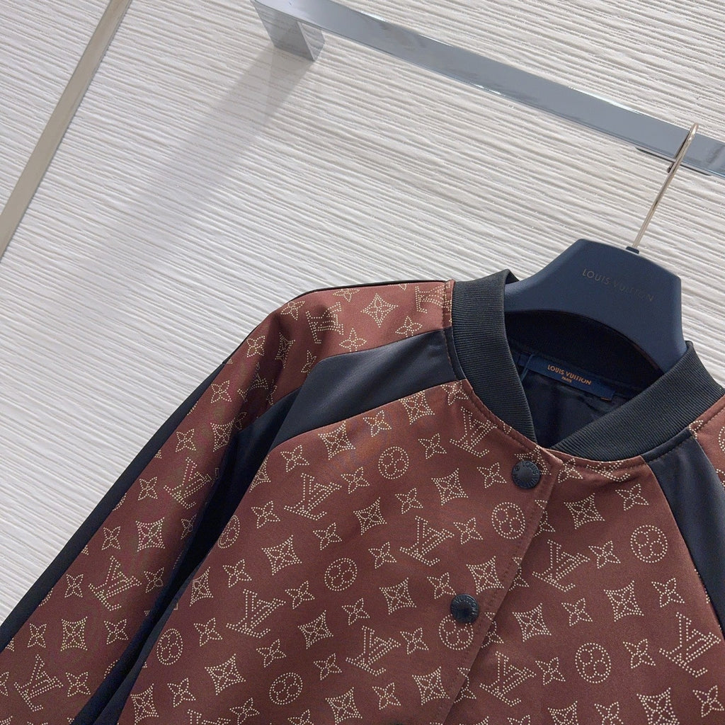 New Fashion Women's Monogram Print Color Block Bomber Jacket DM1326092010