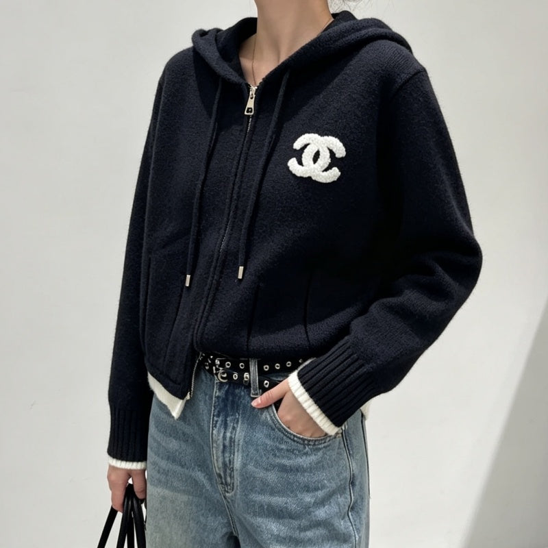 New Fashion Women's Logo Zip Up Hooded Knit Cardigan DM1326092011