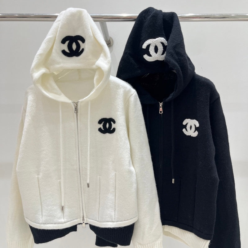 New Fashion Women's Logo Zip Up Hooded Knit Cardigan DM1326092011