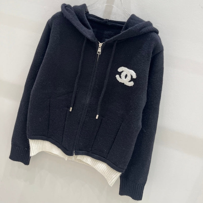 New Fashion Women's Logo Zip Up Hooded Knit Cardigan DM1326092011