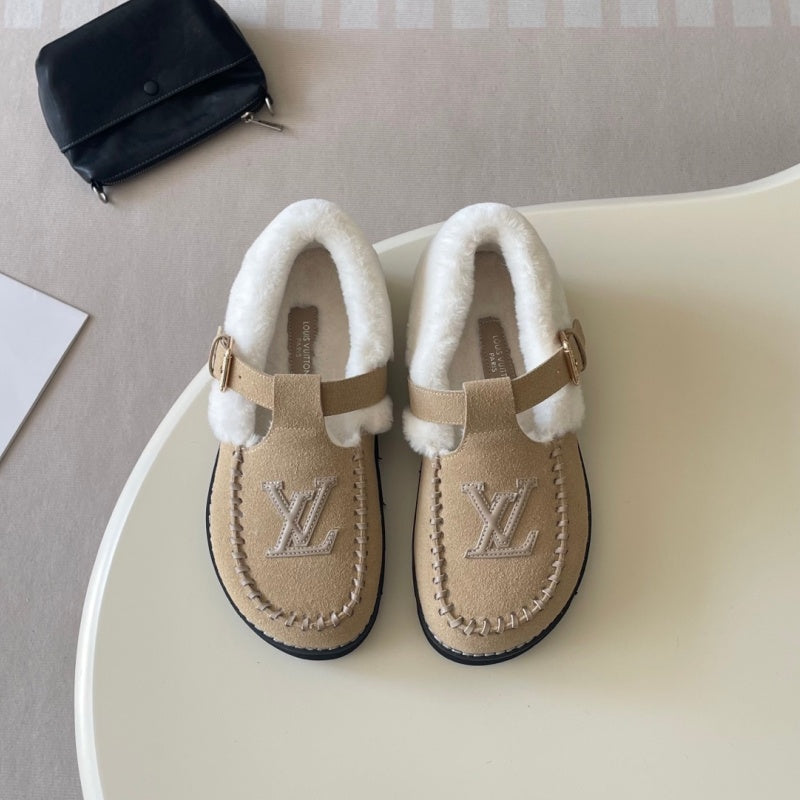 New Fashion Furry Lined Buckle Moccasin Shoes PF1326092103