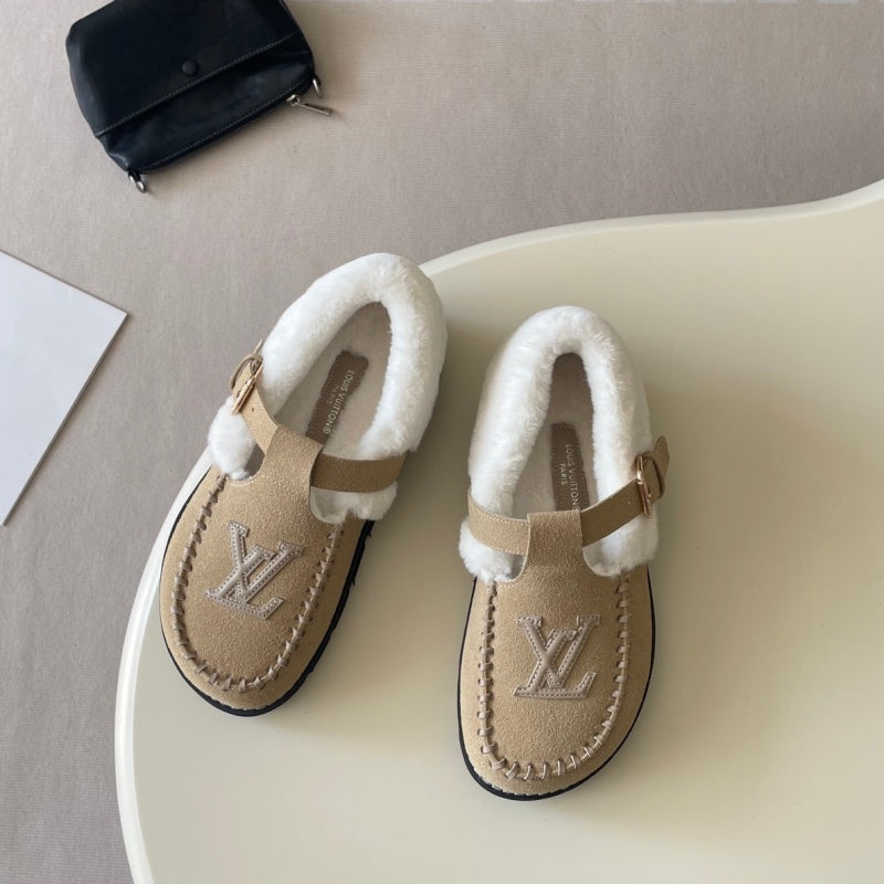 New Fashion Furry Lined Buckle Moccasin Shoes PF1326092103
