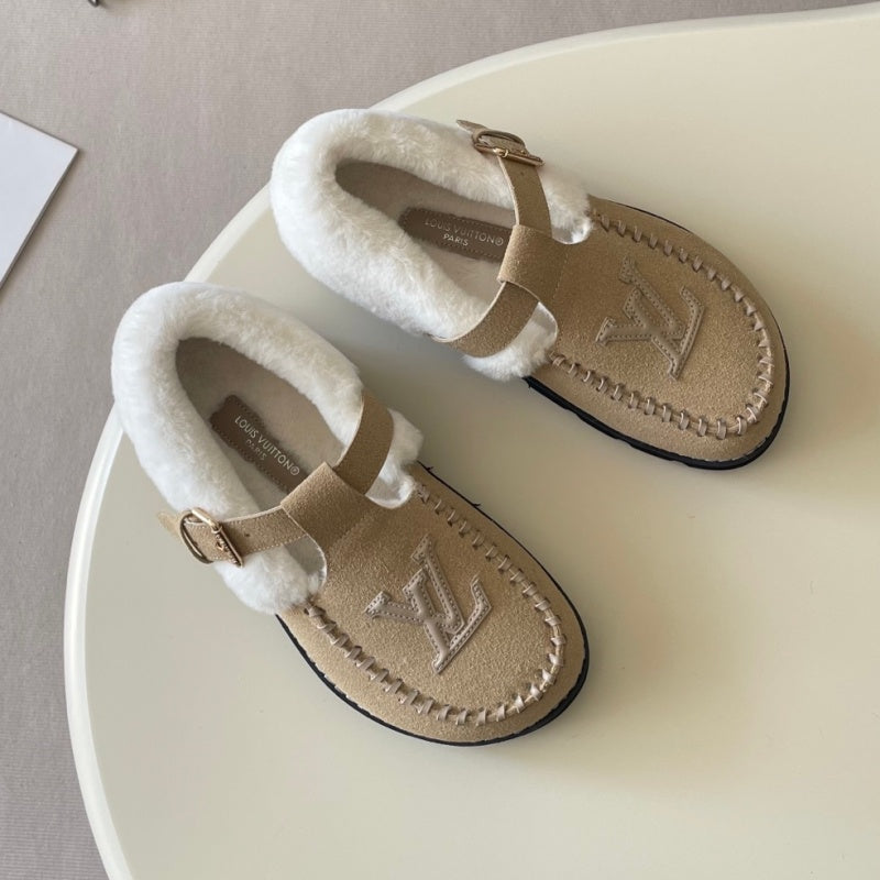 New Fashion Furry Lined Buckle Moccasin Shoes PF1326092103