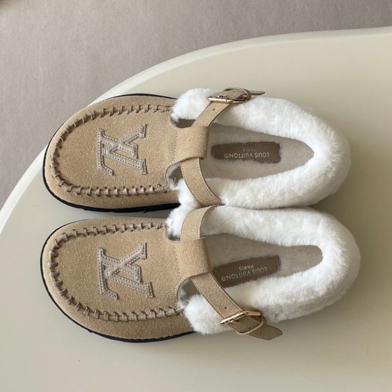 New Fashion Furry Lined Buckle Moccasin Shoes PF1326092103