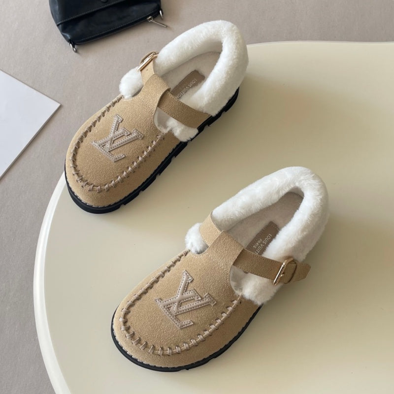 New Fashion Furry Lined Buckle Moccasin Shoes PF1326092103